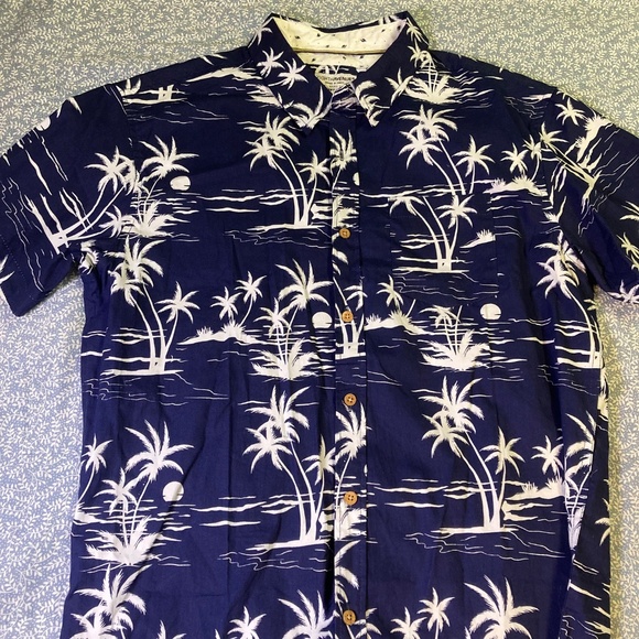 Eighth Avenue Blue & White Palm Print Cotton Button Down Shirt Men’s Size L - Picture 8 of 16